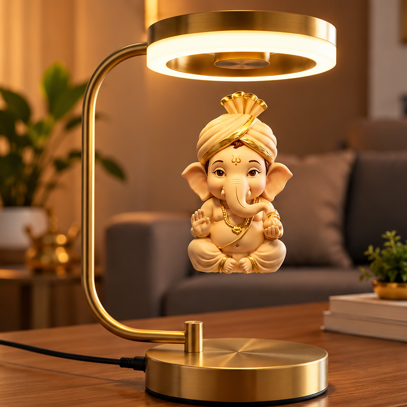 Floating Lord Ganesha LED Lamp | Magnetic Levitation Decorative Table Lamp | Divine Home & Pooja Décor | Unique Gift for Home, Office & Festive Occasions