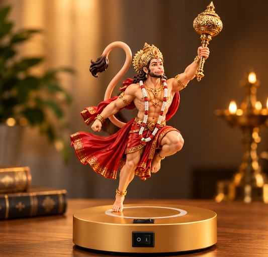 Floating Lord Hanuman Idol with LED Base | Premium Hanuman Ji Decorative Statue | Magnetic Levitation Style Table Décor | Home, Pooja Room & Office Decoration