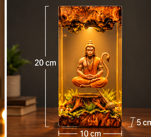 Meditating Lord Hanuman Resin Statue with LED Light | Premium 3D Hanuman Ji Decorative Idol | Spiritual Home Décor | Pooja Room, Office & Gifting