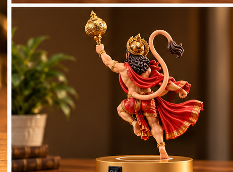 Floating Lord Hanuman Idol with LED Base | Premium Hanuman Ji Decorative Statue | Magnetic Levitation Style Table Décor | Home, Pooja Room & Office Decoration