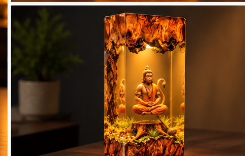 Meditating Lord Hanuman Resin Statue with LED Light | Premium 3D Hanuman Ji Decorative Idol | Spiritual Home Décor | Pooja Room, Office & Gifting