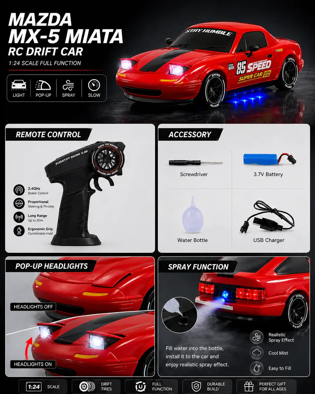 RX7 RC Drift Car (1:24) With Smoke