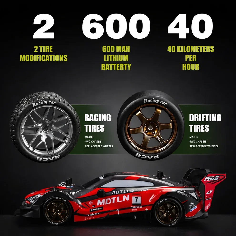 High-Speed Drift RC Car – 25 km/h, 4X4 (1:16)• Fiber Red edition
