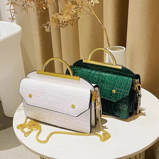 Women’s PU Leather Crossbody Shoulder Bag with Chain Detail – Casual Fashion Handbag