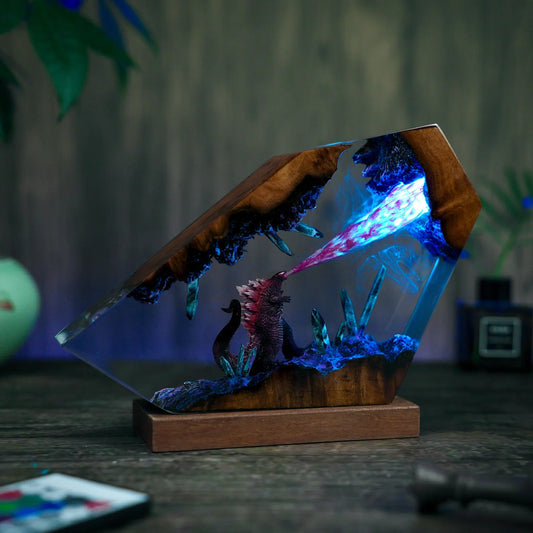 Handmade Monster Resin Wooden Lamp – 16-Color RGB Night Light