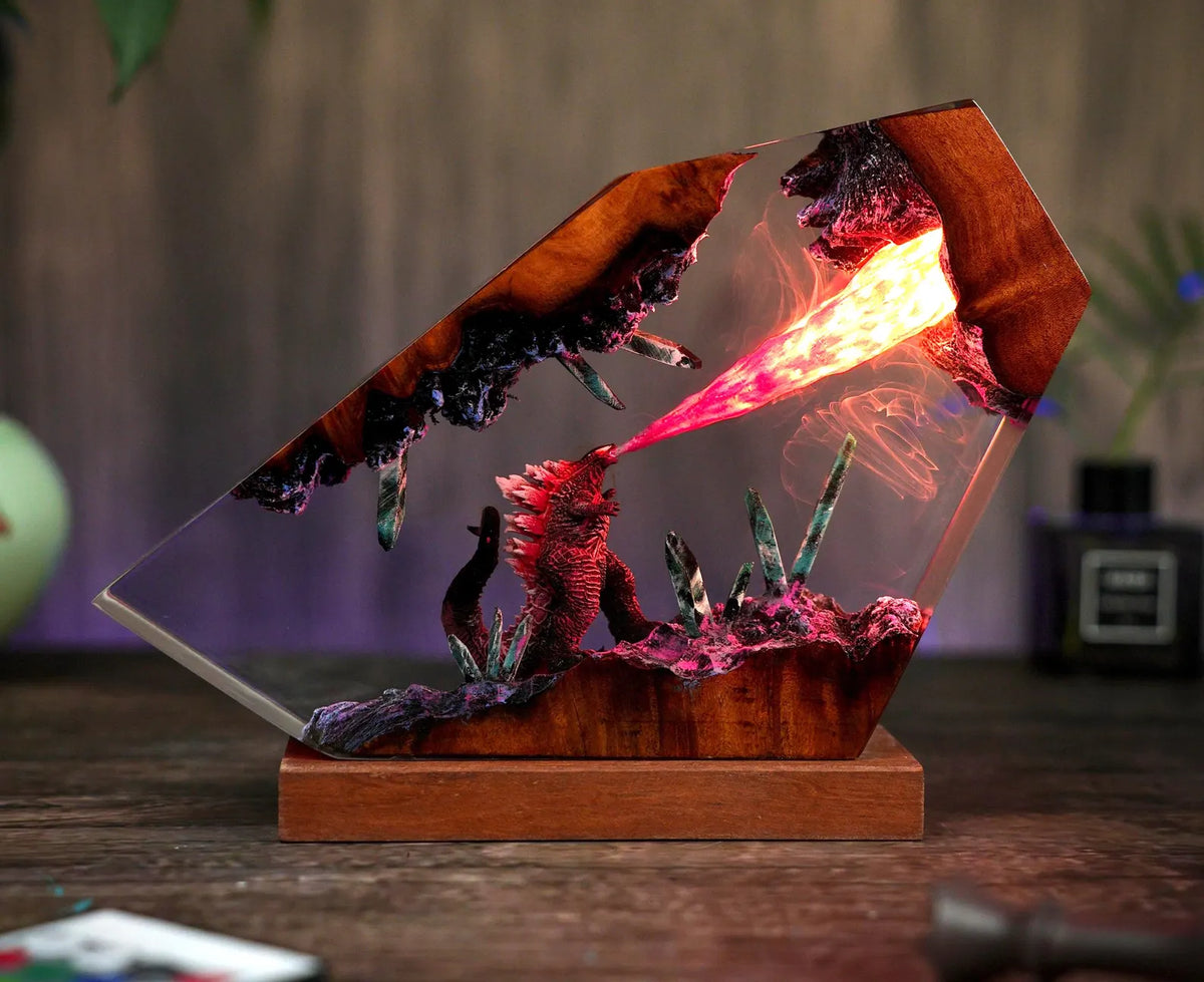 Handmade Monster Resin Wooden Lamp – 16-Color RGB Night Light