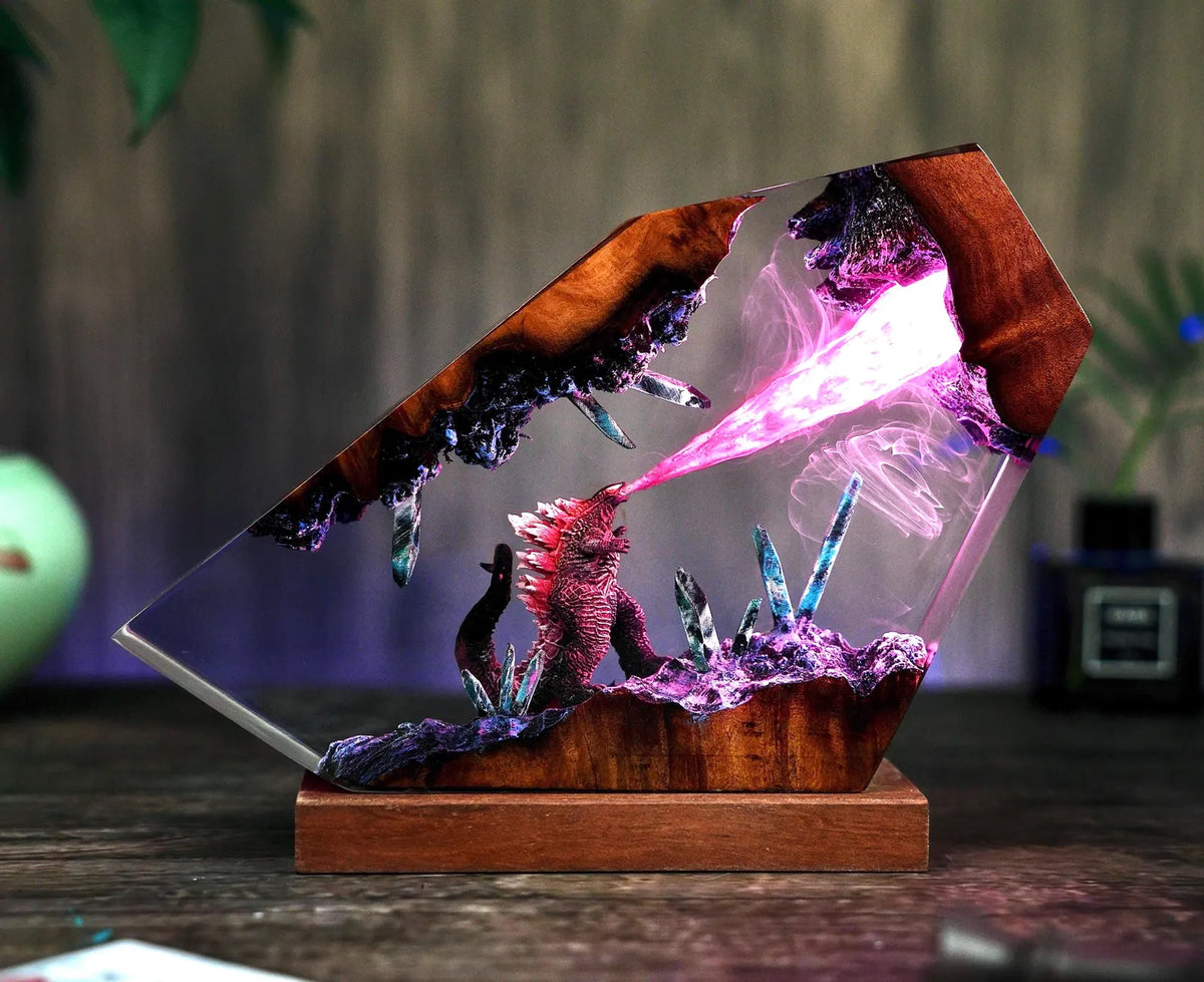 Handmade Monster Resin Wooden Lamp – 16-Color RGB Night Light