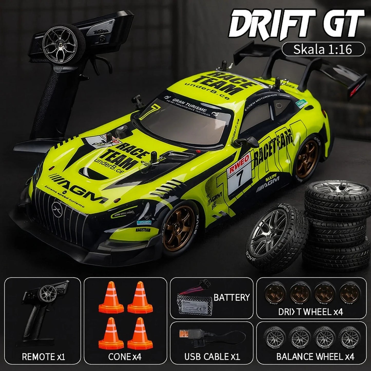 High Speed Drift RC Car – 25 km/h, 4X4 (1:16)(Yellow Track)